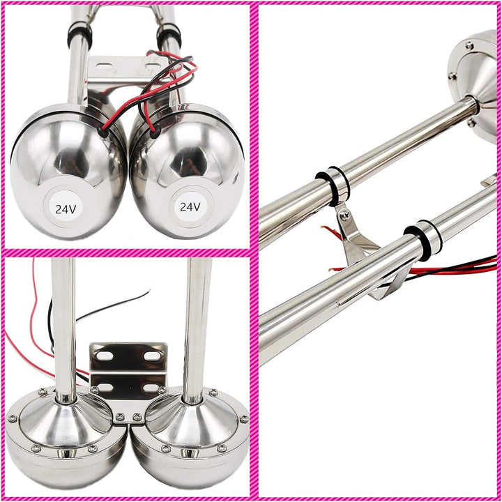 YIYIDA Autohupe Bootshupe Auto Elektrohupe 165 DB Schiffshupe Doppelrohrhupe Silber LKW Hupe Autolau