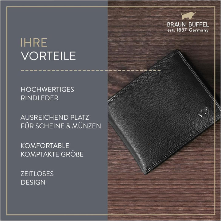 BRAUN BÜFFEL - Geldbörse Herren aus echtem Rindsleder Golf 2.0 - Geldbeutel Trifold Portemonnaie für