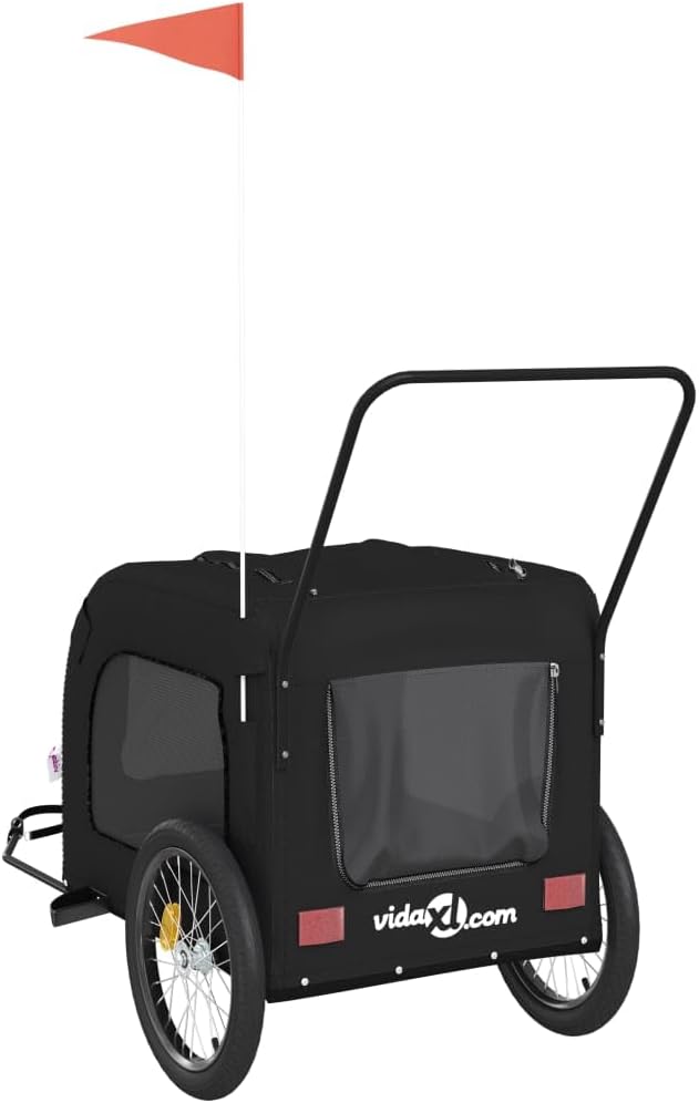 vidaXL Fahrradanhänger Hunde Schwarz und Grau Oxford-Gewebe und Eisen Schwarz 68 x 134 x 73 cm, Schw