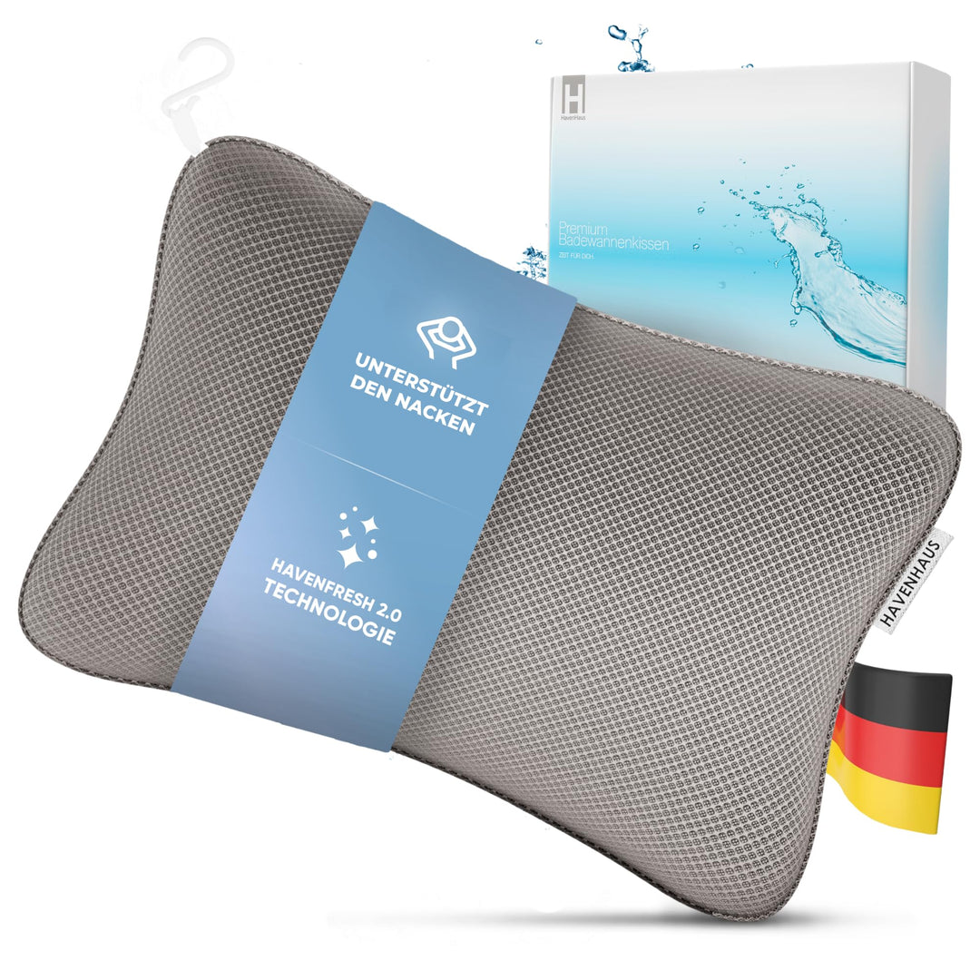 HAVENHAUS Premium Badewannenkissen grau | Badekissen für Badewanne schnelltrocknend & extra grosse S