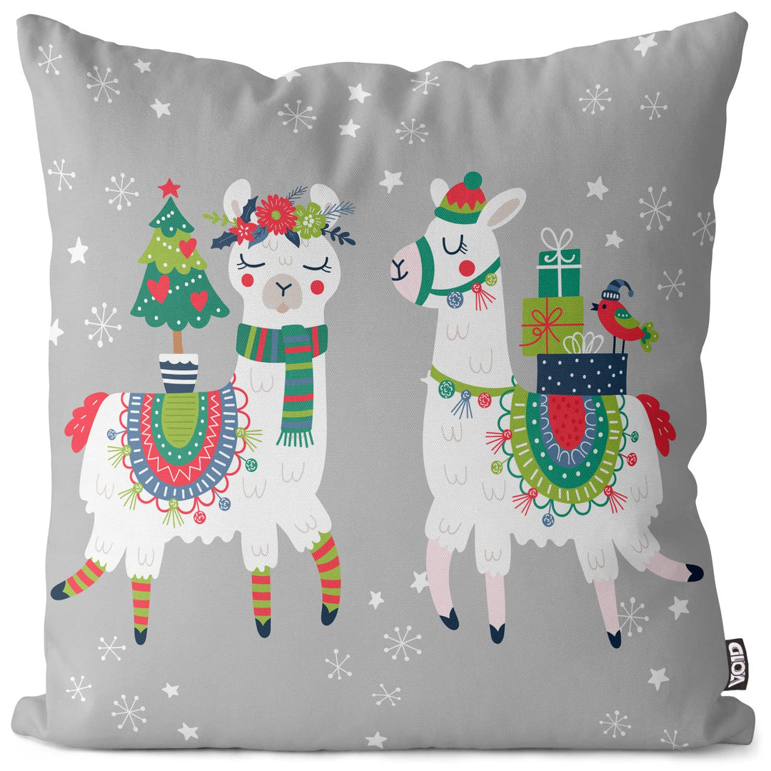 VOID Lamas Weihnachten grau Kissenbezug Kissenhülle Sofakissen Kissen Deko Weihnachten Winter Weihna