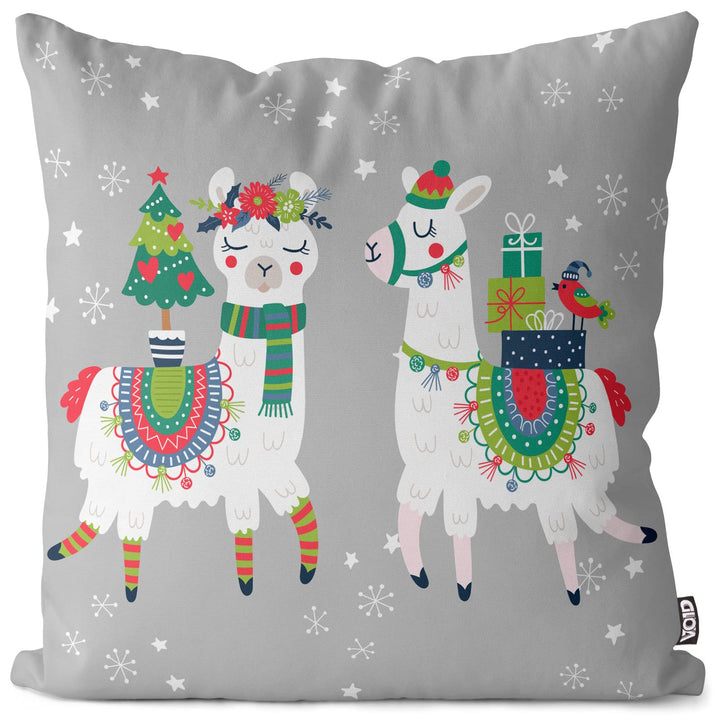 VOID Lamas Weihnachten grau Kissenbezug Kissenhülle Sofakissen Kissen Deko Weihnachten Winter Weihna
