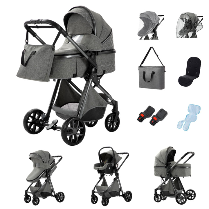 YAZOCO kinderwagen 3 in 1,Kombikinderwagen reisesysteme mit tragbar Wickeltasche Moskitonetz Regensc