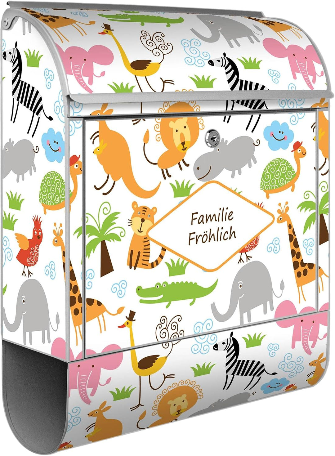 banjado Design Briefkasten personalisiert 38,5x46,5x13cm &amp; 2 Schlüssel - Briefkasten Stahl Silber Ze