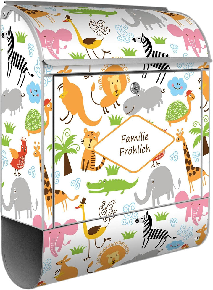 banjado Design Briefkasten personalisiert 38,5x46,5x13cm &amp; 2 Schlüssel - Briefkasten Stahl Silber Ze