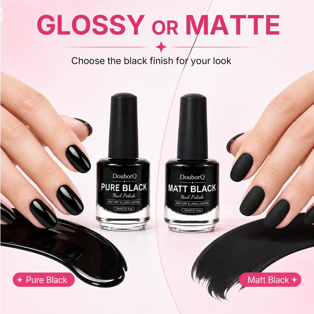 Major Dijit Schwarzer Nagellack Set, Klassisch Matt mit Nagelpflege Set Bllack NBK-Black-kit, Bllack