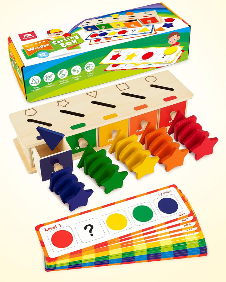 Coogam Montessori Toys Holz-Sortierbox in Farbform, geometrische passende Blöcke, frühes Lernen, päd