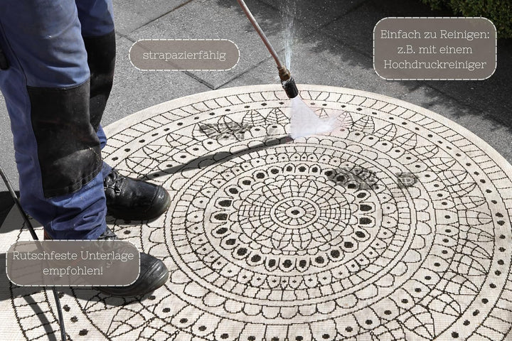 Northrugs Porto In- und Outdoor Teppich Rund – Runder Wendeteppich Wasserfest Mandala Design Flachge