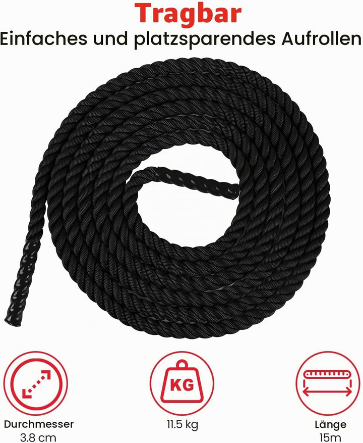Ultrasport Battle Rope, Seillänge 3,8 cm Durchmesser, hochwertiges Schlagseil für Kraftausdauer &amp; Mu