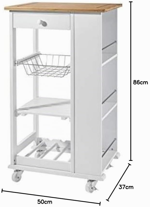 Phoenix Nizza Servierwagen, Trolley, Küchenwagen, MDF lackiert, Weiss, 50x86x37