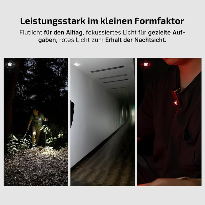 OLIGHT Oclip Pro Mini LED Taschenlampe mit Flutlicht, fokussiertes Licht und Rotlicht,500 LM helle U