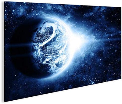 islandburner Bild Bilder auf Leinwand Planet Blau Weltall Space 1p XXL Poster Leinwandbild Wandbild