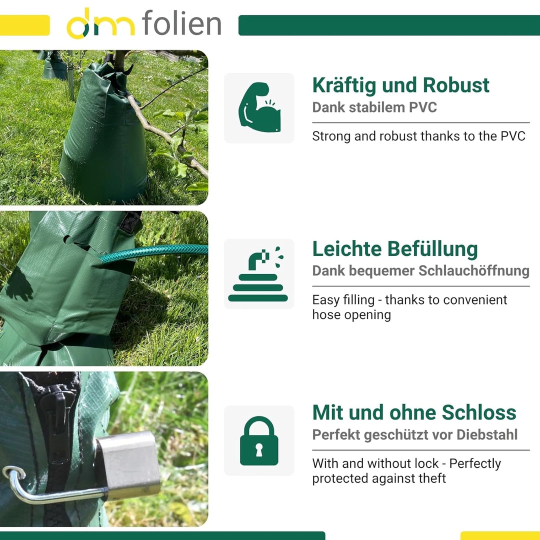 dm-folien Baumbewässerungsbeutel I 55 Liter I 2 Stück I Bewässerungssack aus robustem PVC I Baumsack