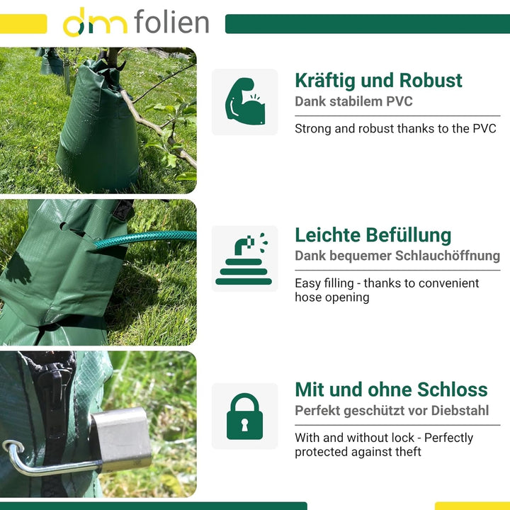 dm-folien Baumbewässerungsbeutel I 55 Liter I 2 Stück I Bewässerungssack aus robustem PVC I Baumsack