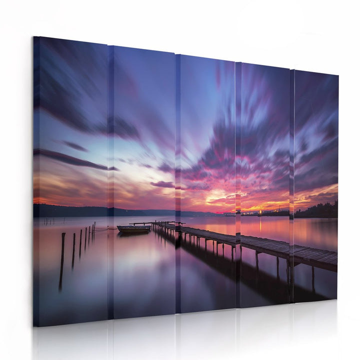 Feeby Frames, Leinwandbild Bilder Wand Bild - 5 Teile - Wandbilder Kunstdruck (Sonnenuntergang, ORAN