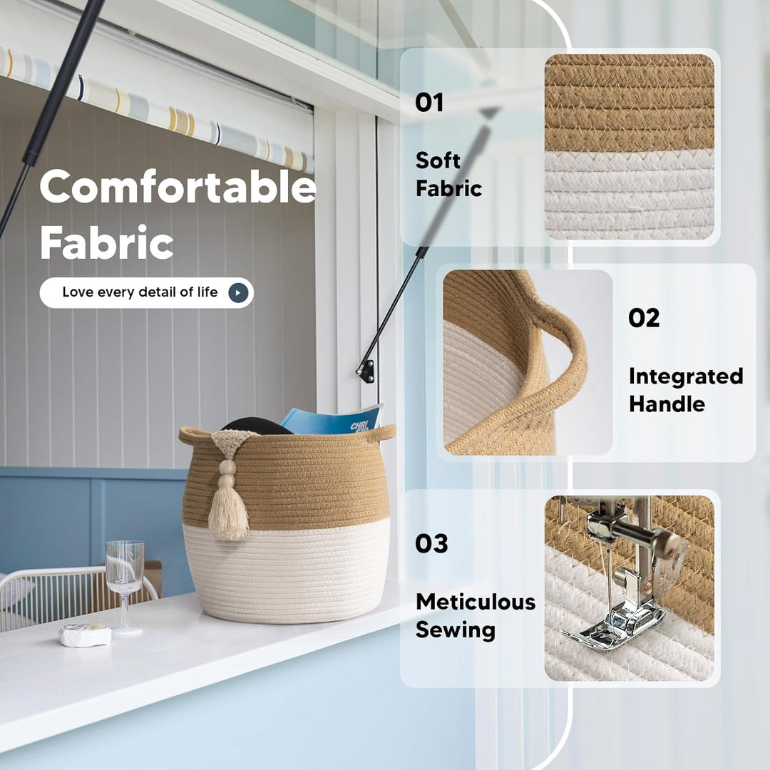 Baumwollseilkorb mit Griffen 26L Aufbewahrungskorb, Wäschekorb geflochten Grosser Korb aus Baumwolls