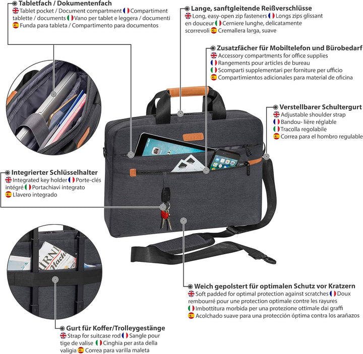 PEDEA Laptoptasche "Elegance Pro" Notebook-Tasche bis 17,3 Zoll (43,9 cm) Umhängetasche mit Schulter