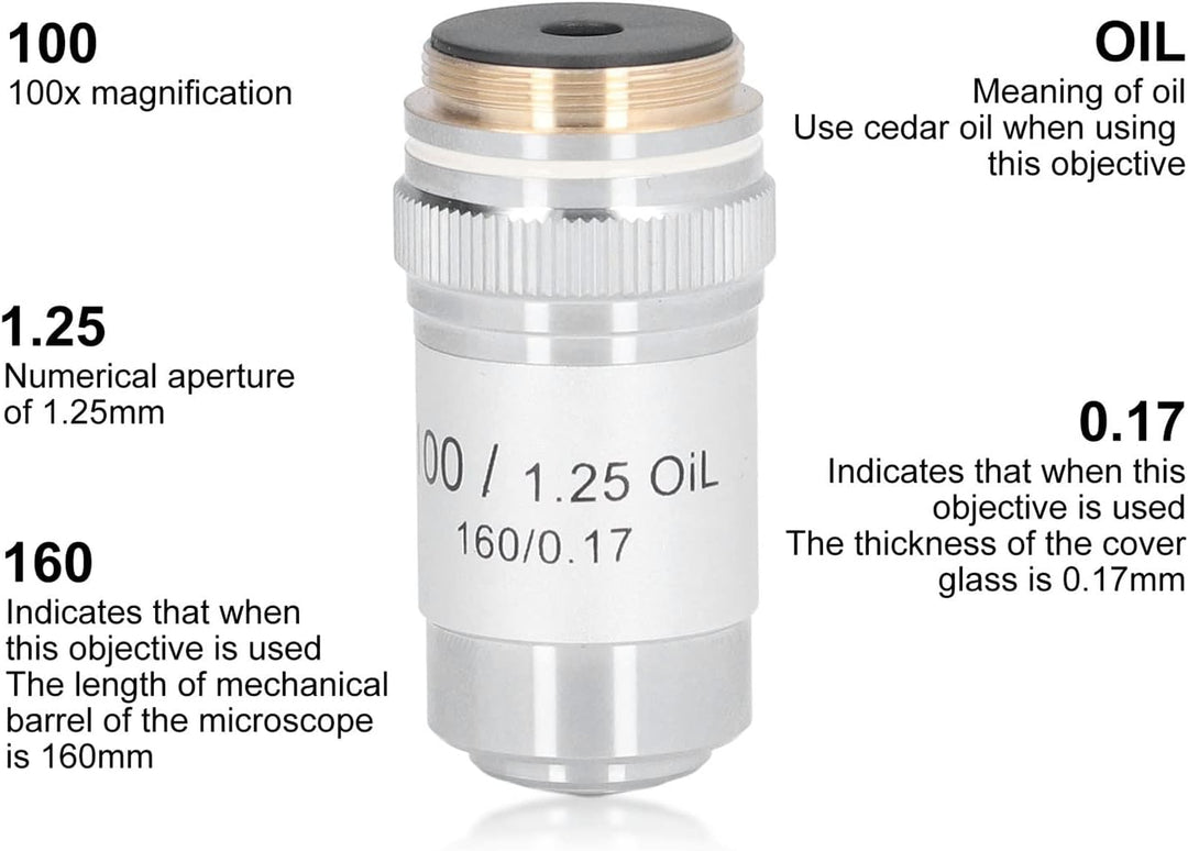100-fach Achromatisches Mikroskopobjektiv mit Hoher Vergrösserung 20,2 Mm Schnittstellengewinde für