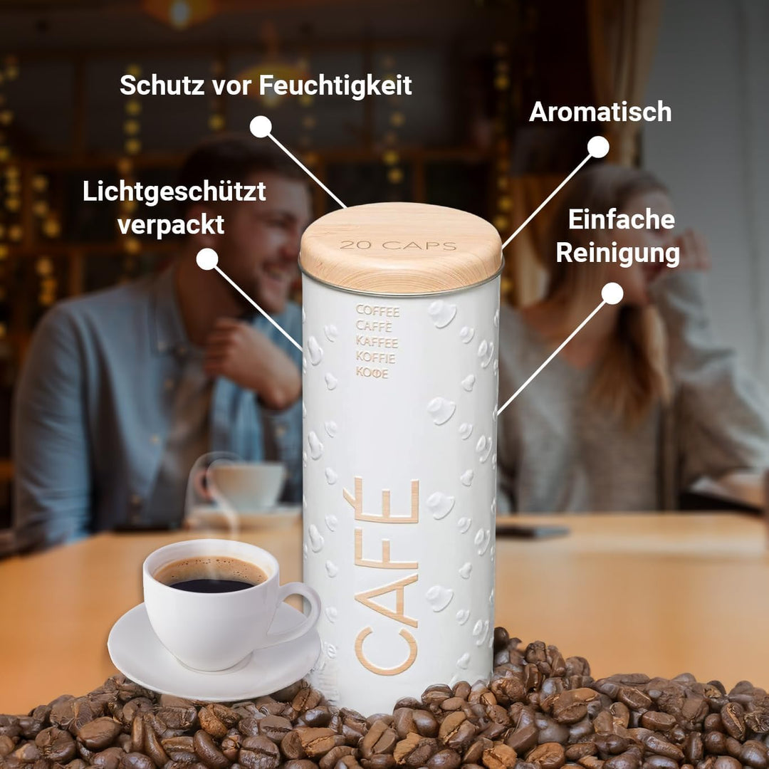 1X kaffeepads, Metalldose für Kaffeepads, Kaffeespender Paddose, Kaffeebox Pads (Weiss, 18 x 8 x 8 c