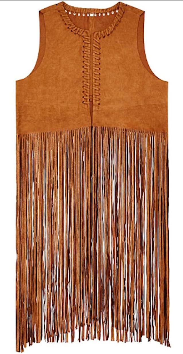 MIMIKRY Weste in Wildleder-Optik mit langen Fransen Kostüm-Zubehör Cowgirl Hippie Indianerin Boho Fe