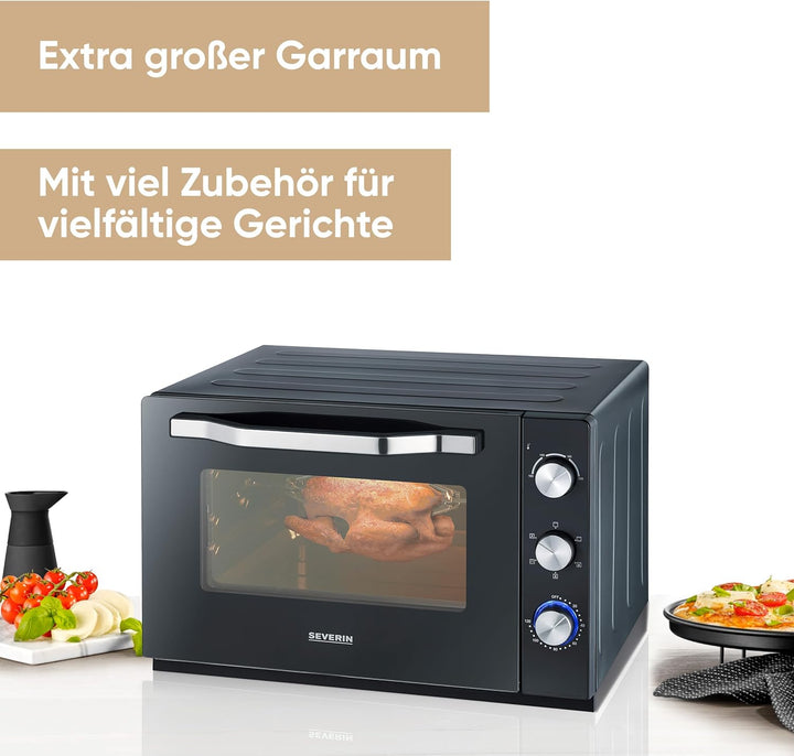 SEVERIN XXL Back- und Toastofen mit Umluftfunktion, Backofen mit Grillrost, Backblech, Drehspiess un