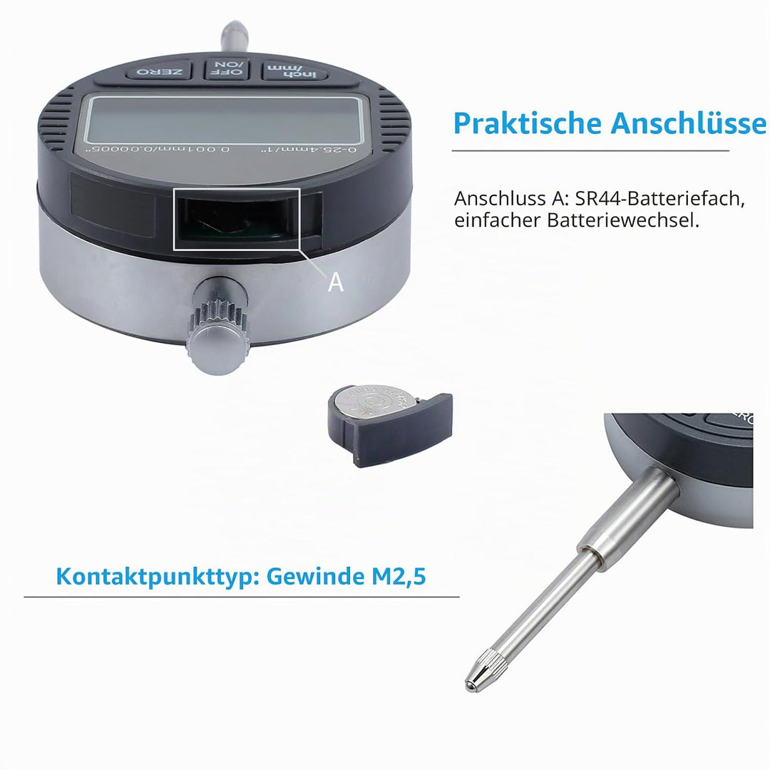 AUTOUTLET Digitale Messuhr 0.001mm/0.00005''Digital Messtaster 0-25.4mm/1'' Messbereich Digital Indi