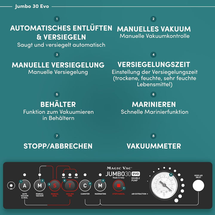 Magic Vac, Jumbo 30 Evo, Professionelle Heavy Duty Lebensmittel-Vakuummaschine, Ideal für Vakuumbeut