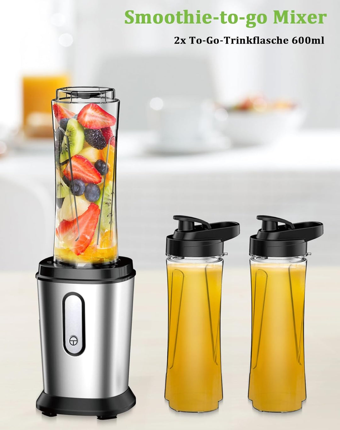 Mixer, Smoothie Maker, 500W Standmixer Mini Mixer Smoothie Maker mit 2x600ml Smoothie Flaschen BPA f