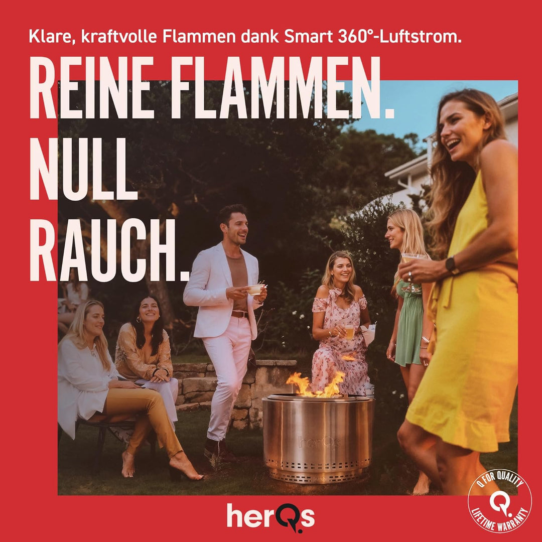 herQs Chief Feuerschale Rauchfrei – Tragbarer Feuerschale Edelstahl für Garten, Camping & Terrasse –
