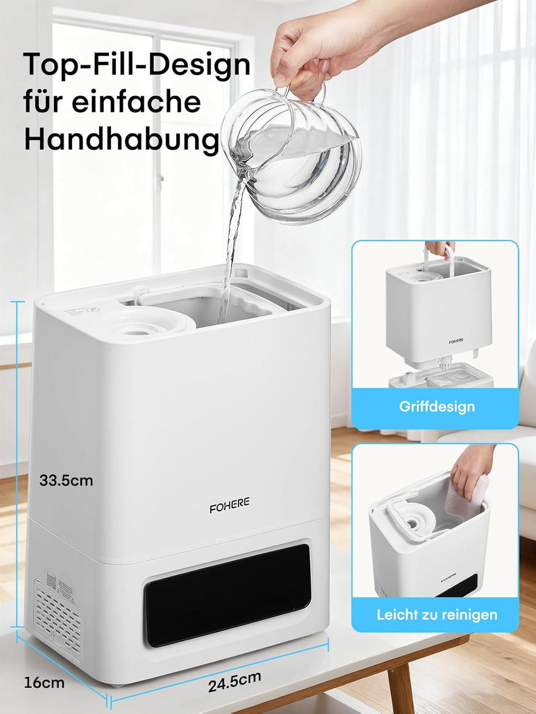 FOHERE 6L Luftbefeuchter für Grosse Räume, 60H Kaltnebel leiser Humidifier für Kinderzimmer, Schlafz