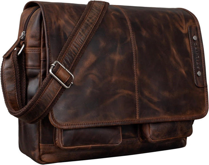 STILORD 'Curtis' Umhängetasche Leder als Messenger Bag oder Aktentasche Vintage Laptoptasche 15,6 Zo