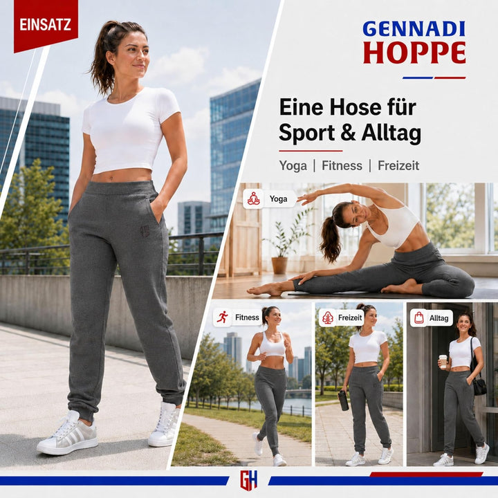 Gennadi Hoppe Jogginghose Damen mit Elastischem Bund - Atmungsaktive Baumwolle Freizeithose Damen -
