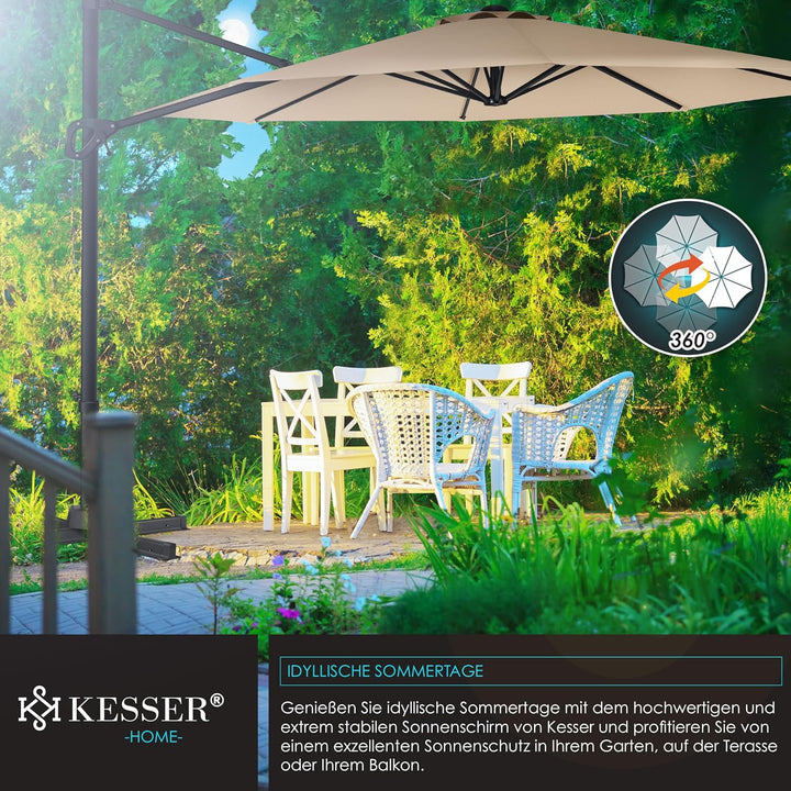 KESSER® Sonnenschirm Ampelschirm SUN Rund XL Ø330 cm Inkl. Abdeckung + Windsicherung 7-Fach Verstell