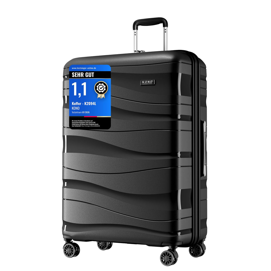 KONO Koffer Gross Leicht Hartschalenkoffer Trolley Reisekoffer mit 4 Rollen und TSA Schloss, 76x50x3