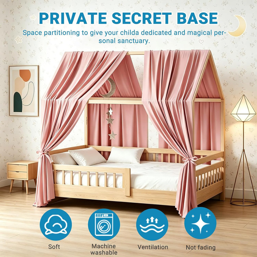 Hausbett Himmel, Betthimmel Hausbett Musselin mit 2 Stück Betthimmel, Stoffhimmel, Baldachin Kinderz