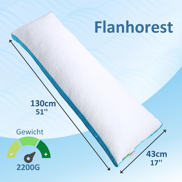 Flanhorest Memory Foam Seitenschläferkissen - 130x43cm Langes Kissen, 2kg Memory Schaum gefülltes We