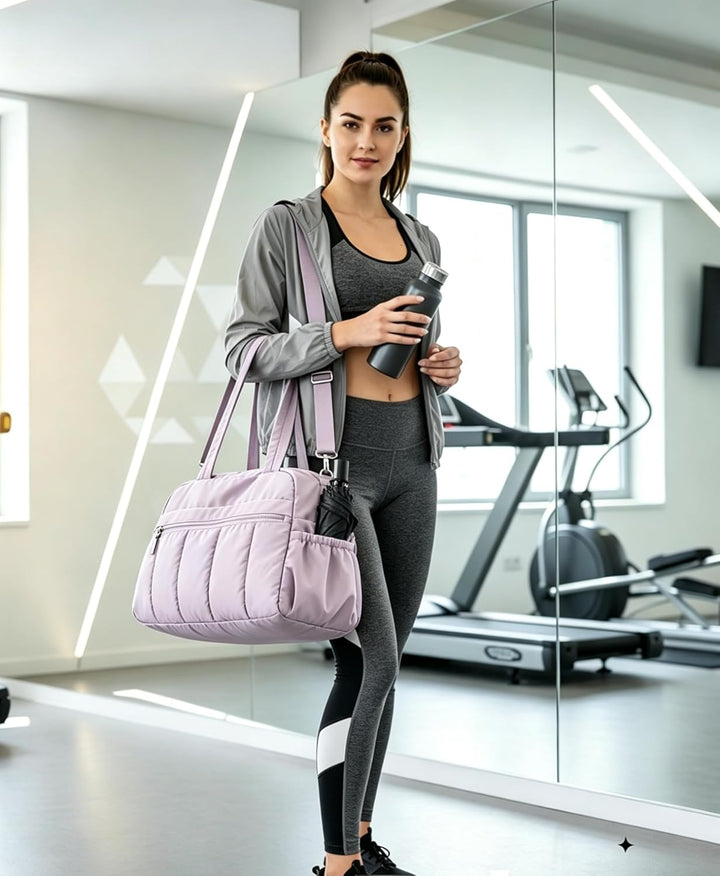 Puffer Reisetasche Damen, Sporttasche Gym Travel Bag, Handgepäck Tasche Weekender mit PVC nasse Tasc
