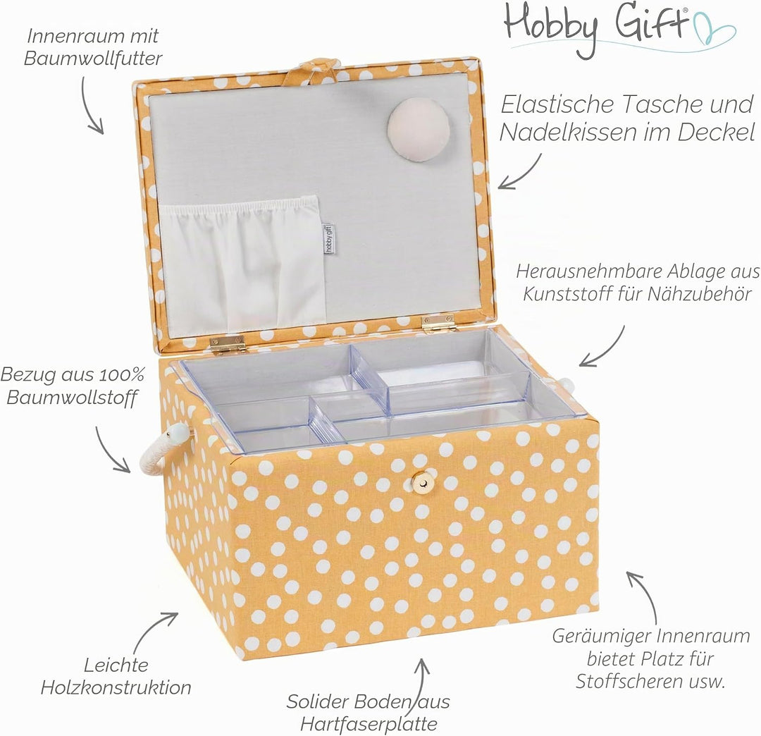 Hobby Gift Exclusive, grosse Nähbox, Bastel-Aufbewahrungsbox, Zubehörablage, Nadelkissen, PVC-Griff