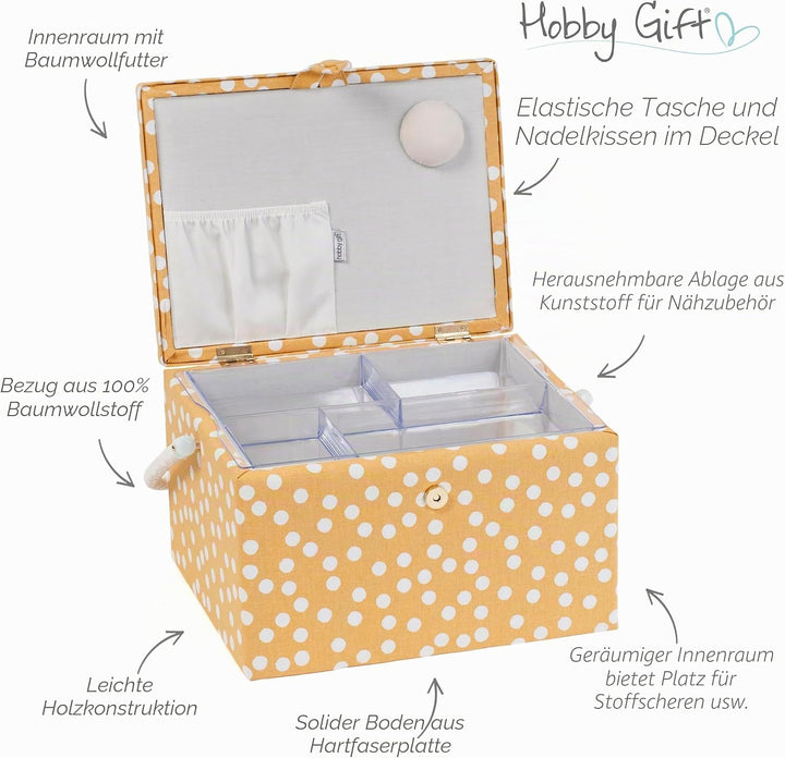 Hobby Gift Exclusive, grosse Nähbox, Bastel-Aufbewahrungsbox, Zubehörablage, Nadelkissen, PVC-Griff