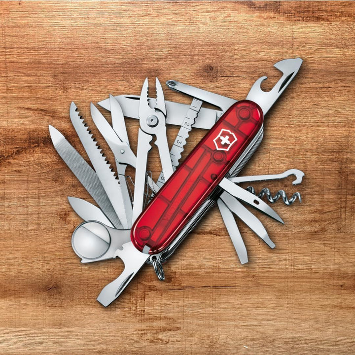 Victorinox Taschenmesser Swiss Champ (33 Funktionen: Metallfeile, Mini-Schraubendreher) rot Rot Tran