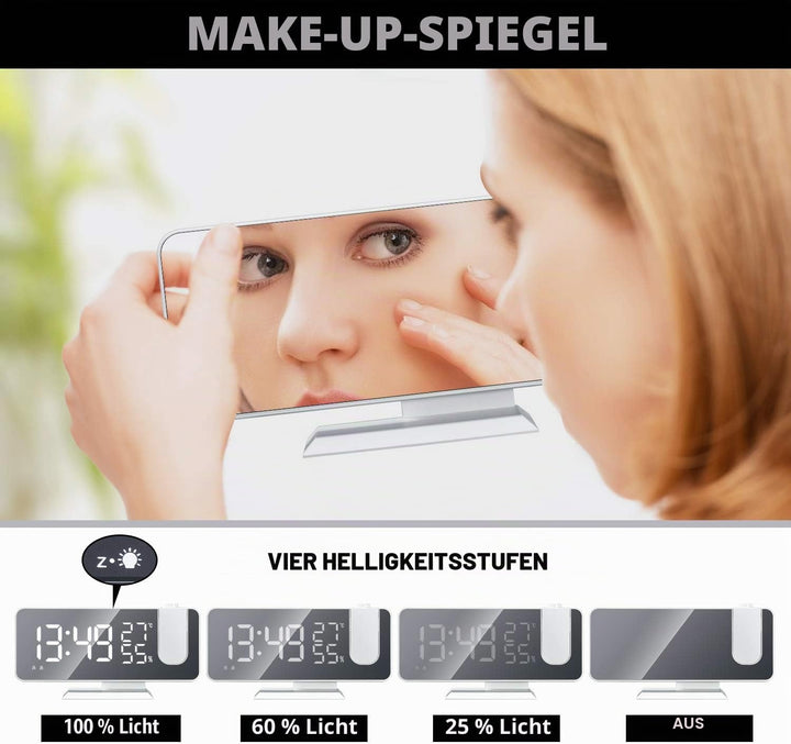 EVILTO Projektionswecker 180° Decke – Digitaluhr elektrisch Snooze-Funktion 12/24 Stunden Lautstärke