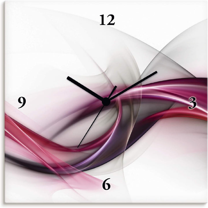 ARTLAND Wanduhr ohne Tickgeräusche Leinwand Quarzuhr 30x30 cm Quadratisch Lautlos Design Welle Abstr