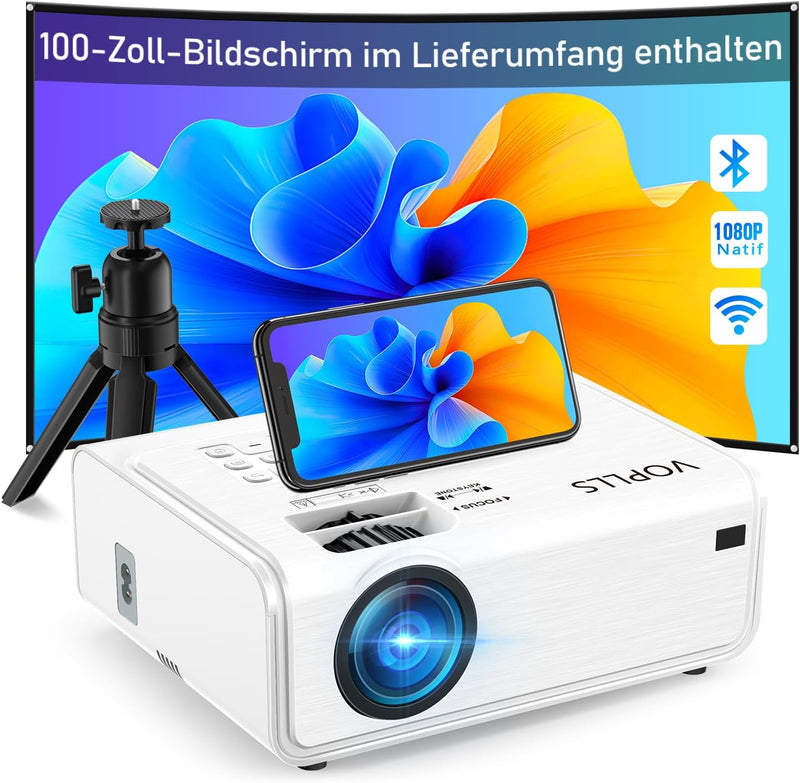 【Elektrische Keystone 6D/4P】 Beamer 18000 Lumen, 5G WiFi Bluetooth Beamer 4K Heimkino, VOPLLS 1080P