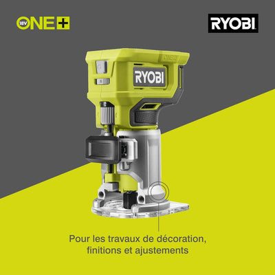 RYOBI 18 V ONE+ Akku-Kantenfräser RTR18-0 (mit 6 Geschwindigkeitsstufen, Max. Spanndurchmesser 6 & 6