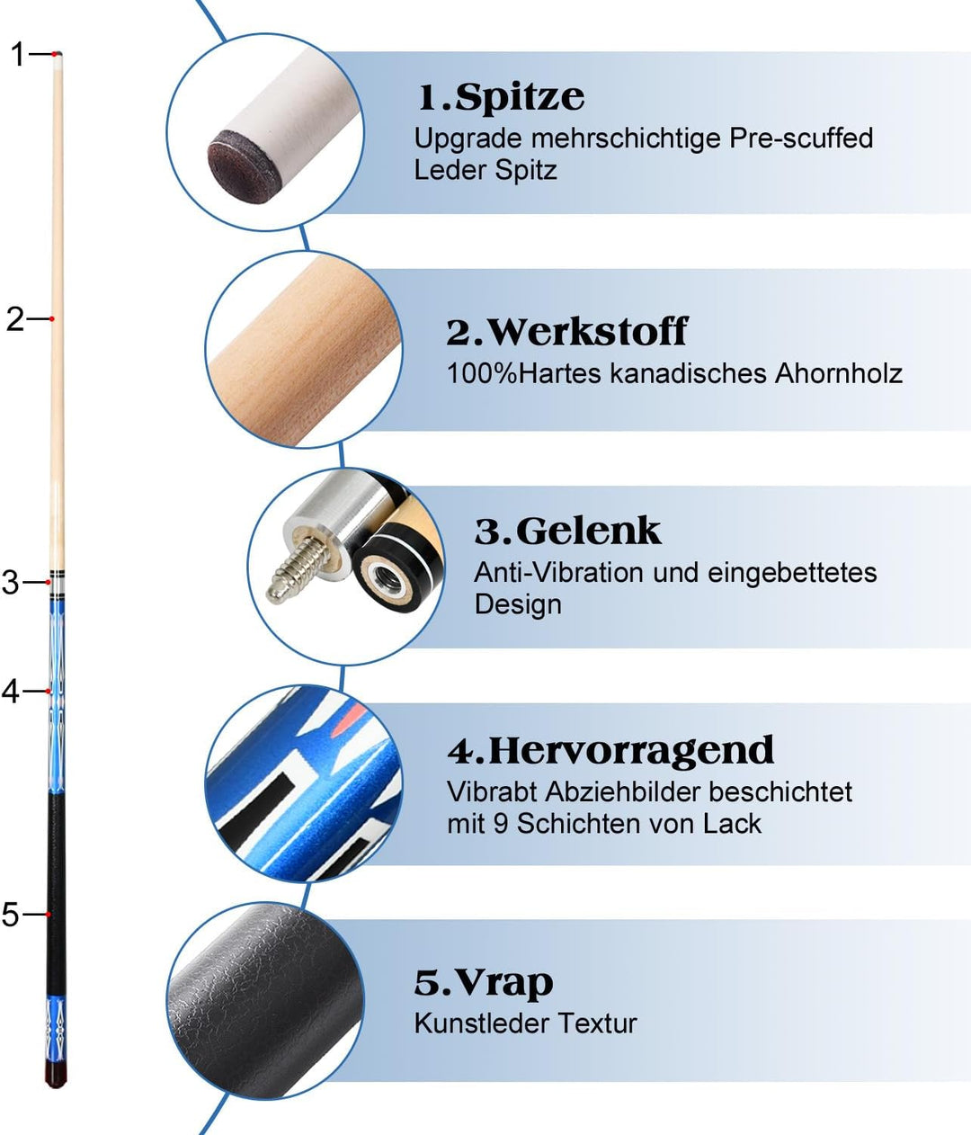 Pool Queue, Billard Queue Satz 2, Pool Queues Pool 58" Queue Stöcke,Billardqueue mit Edelstahl Gelen