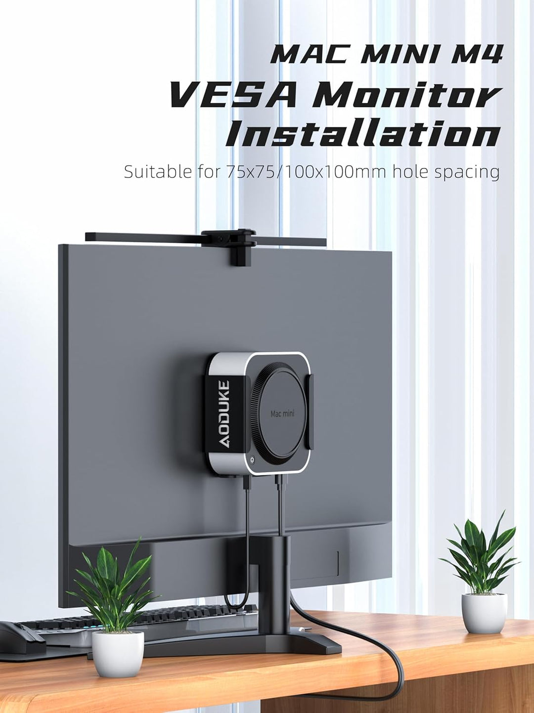 Aluminum Alloy Mac mini M4 Under Table Bracket, 2024 Mac mini M4 Pro Wall Mount Stand, Hanging Rack