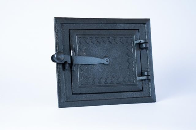 Gusseiserne Ofentür mit Riegel - 25,2 x 21,5 cm – Brotofentür - Pizzaofentür - Steinofentür - Kamino