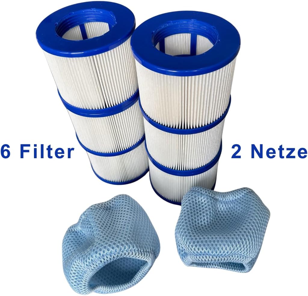 GAJA Filter Set 2in1 für aufblasbare Spa, Infinite Spa, 6 Filterkartuschen und 2 Schutznetze für Cle