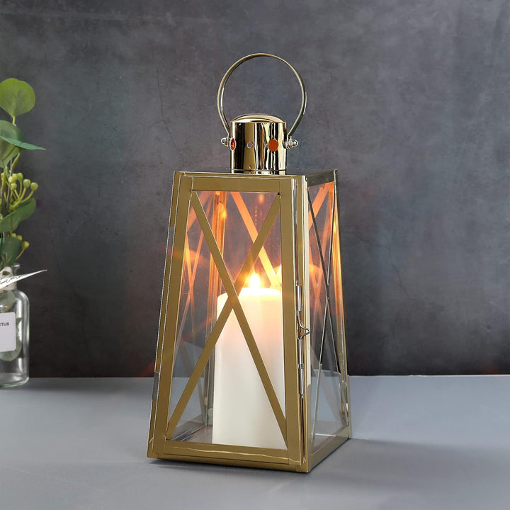 TRIROCKS Edelstahl Dekorative Laterne 30 cm hoher Metall Kerzenhalter mit gehärteten Glasscheiben Pe