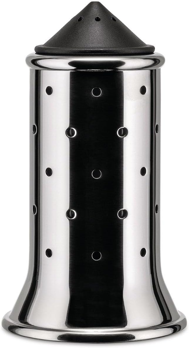 Alessi Salzstreuer aus Edelstahl mit Deckel und Verschluss aus PA,schwarz, 3 x 7 x 10 cm, Schwarz